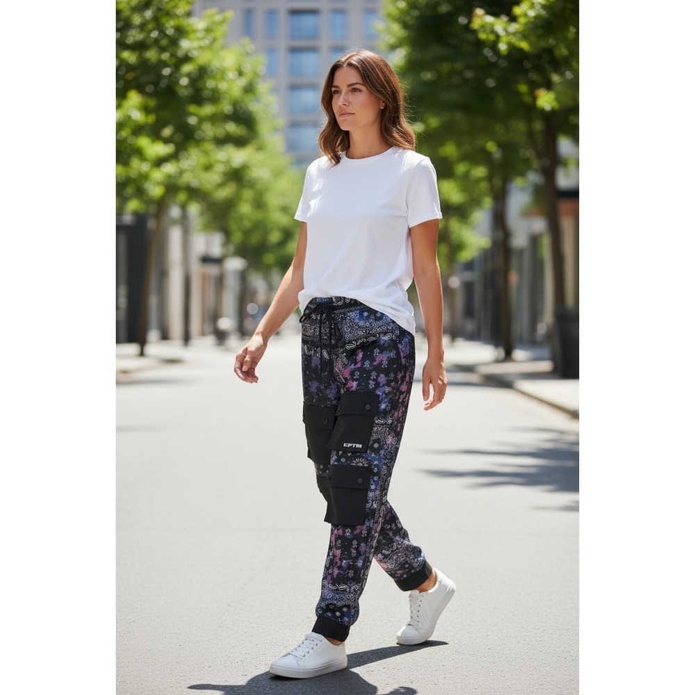 EPTM Paisley Cargo Pants Blue Purple Bandana Print Streetwear Joggers XS-28